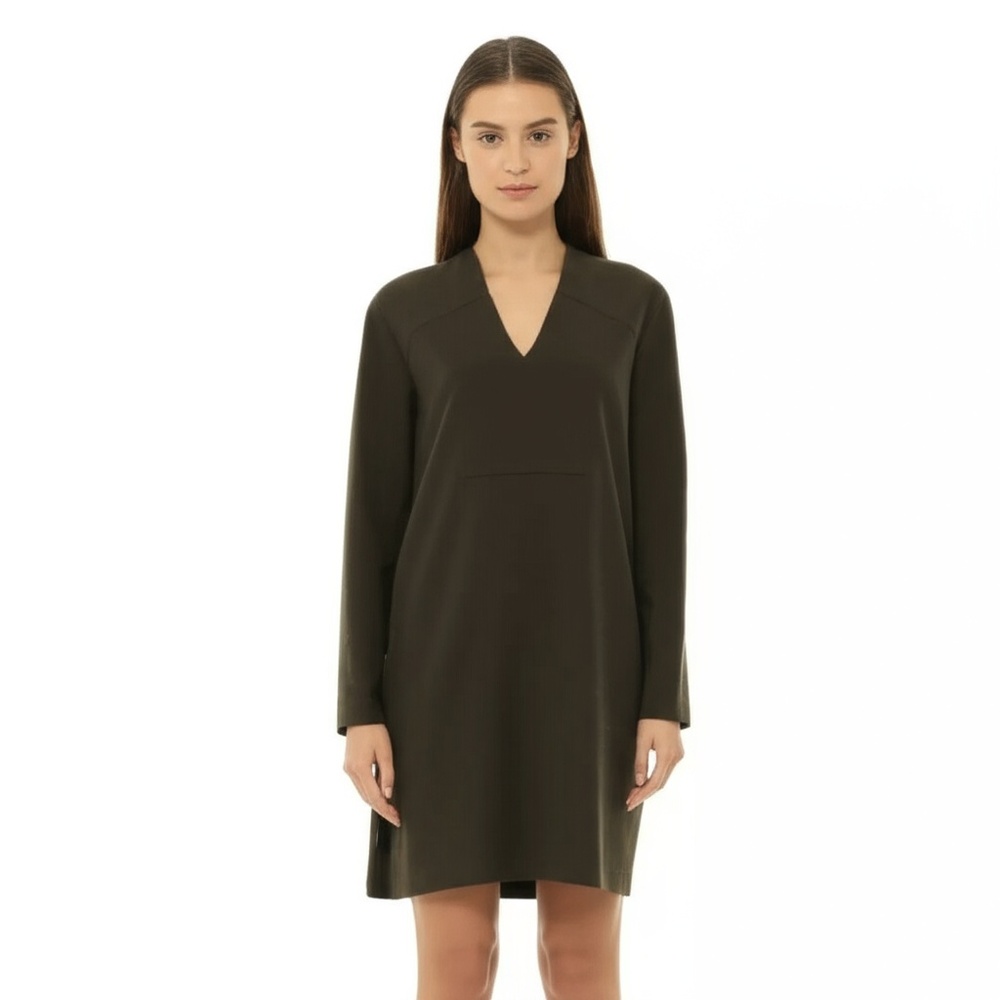 Giada Forte Women’s Dress Dark Brown Minimalist Tailored V Neck Long Sleeve